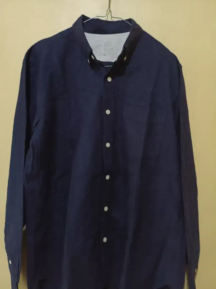 Kemeja Flanel Biru Dongker Navy, sz L, kondisi like new