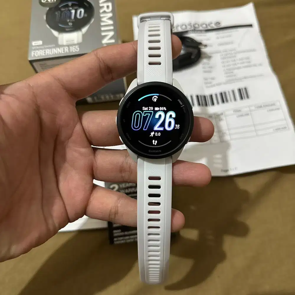 Garmin forerunner 165 white stone like new fullset garansi panjang