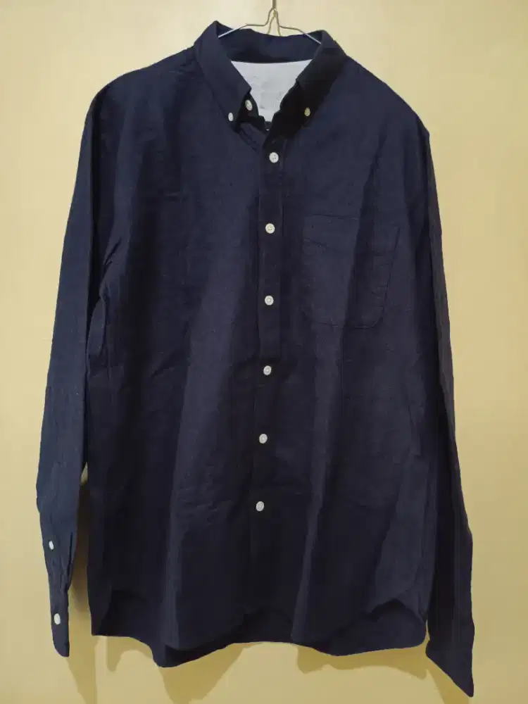 Kemeja Flanel Biru Dongker Navy, sz L, kondisi like new