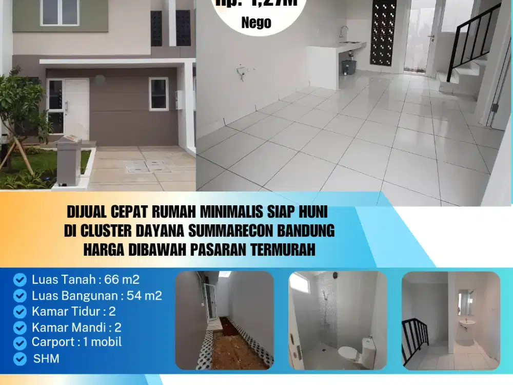 Dijual Cepat Rumah Minimalis Siap Huni 
Di Cluster Dayana Summarecon Bandung
Harga Dibawah Pasaran Termurah