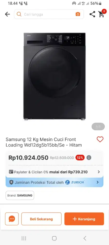 Mesin cuci samsung wd12 100% kering