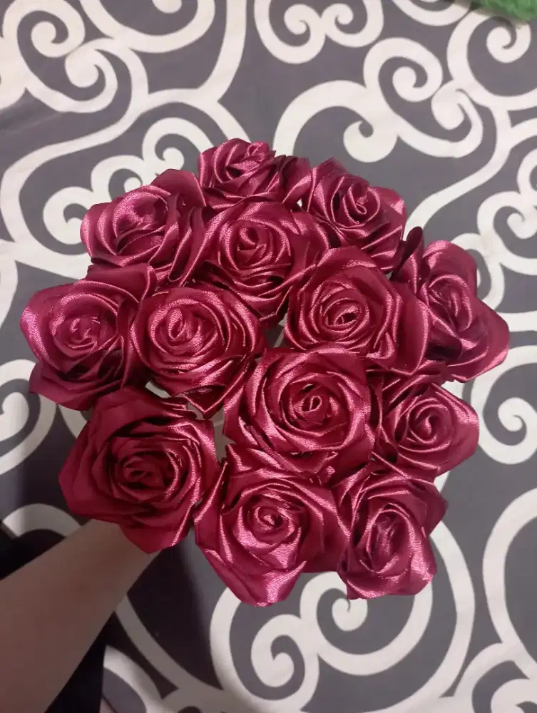 Bunga Mawar Pita Satin Handmade - HSC 2025