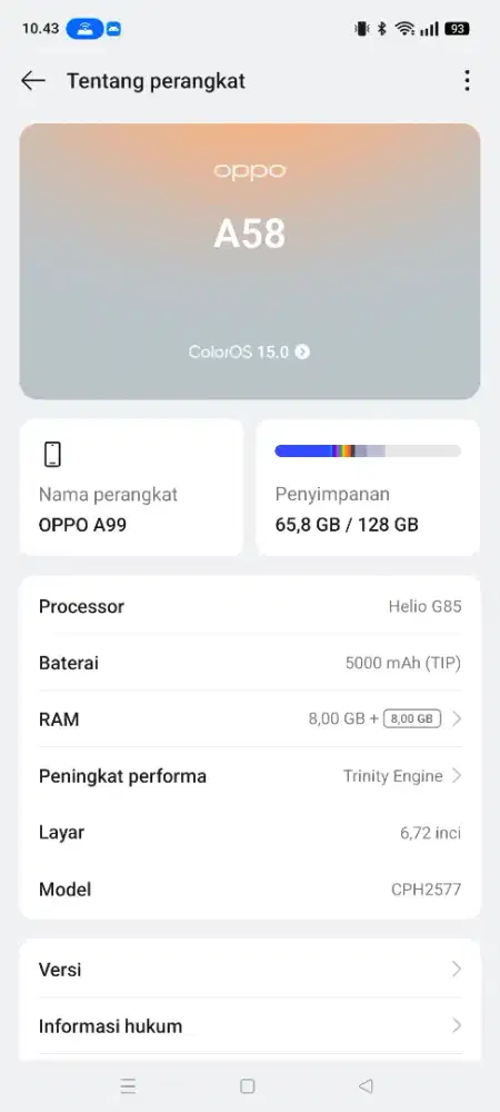 OppoA58 Ram8+8/128GB Ready