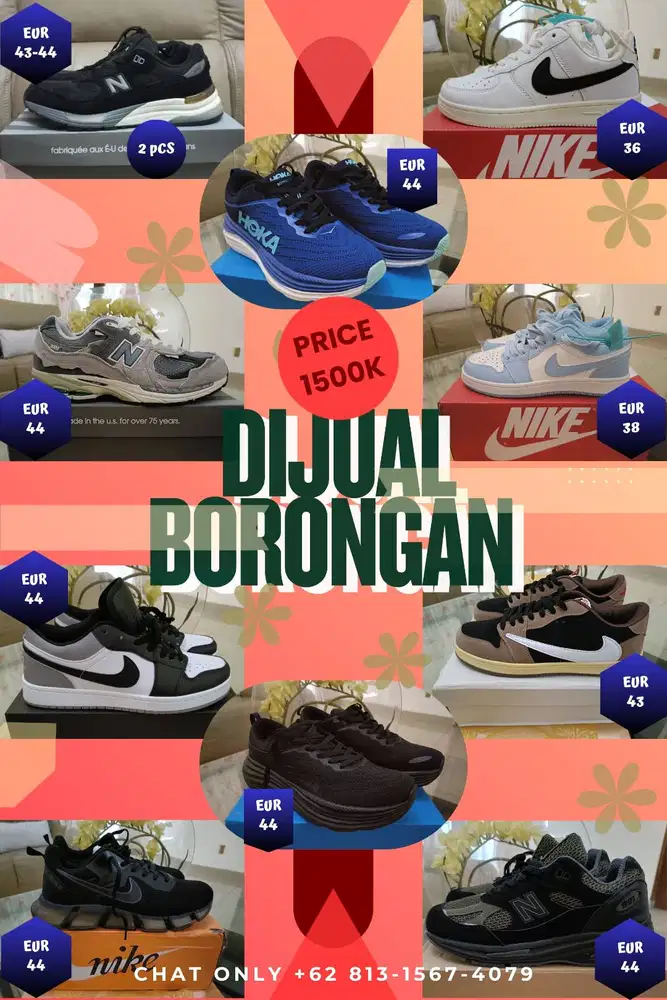 Jual Borongan 12 Sepatu Merk Nike, New Balance dan Hoka