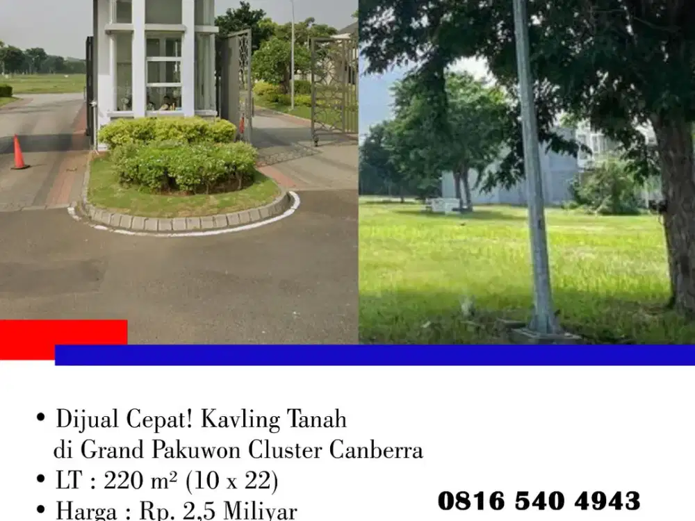 Dijual Cepat! Kavling Tanah di Grand Pakuwon Cluster Canberra