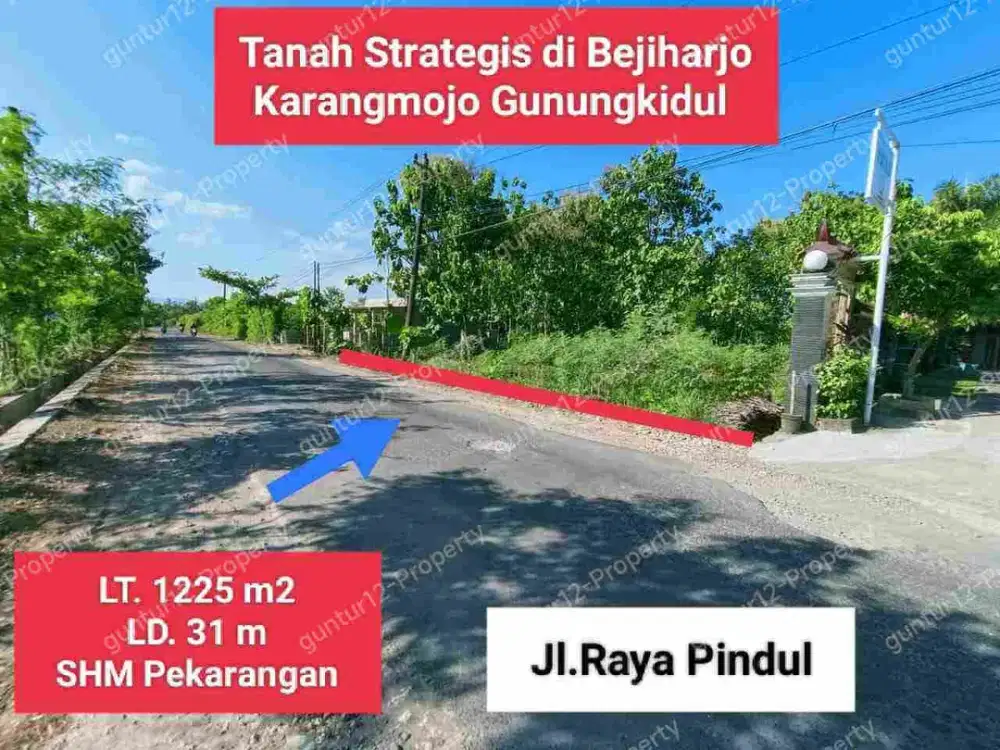 Jual Tanah Pinggir Jalan Raya Utama Wisata  Strategis SHM Pekarangan Gunungkidul Yogyakarta