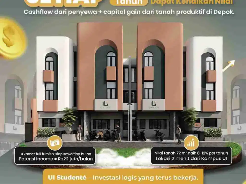 Jual Kosan Baru, dekat kampus UI Kota Depok, Kosan (10 KT + 10 KM) Furnished di Kukusan