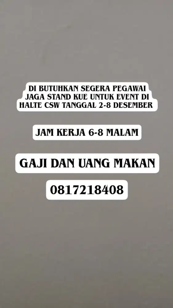 loker spg jaga stand toko kue