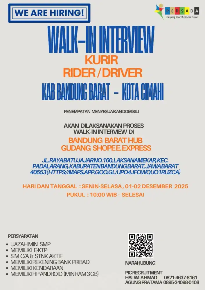 WALK-IN INTERVIEW LOWONGAN KERJA KURIR RIDER/DRIVER SHOPEE EXPRESS
