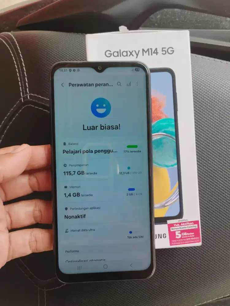 Samsung M14 4+4/128 5G resmi lgkp ori lecet dikit pemakean bs TT(Net)