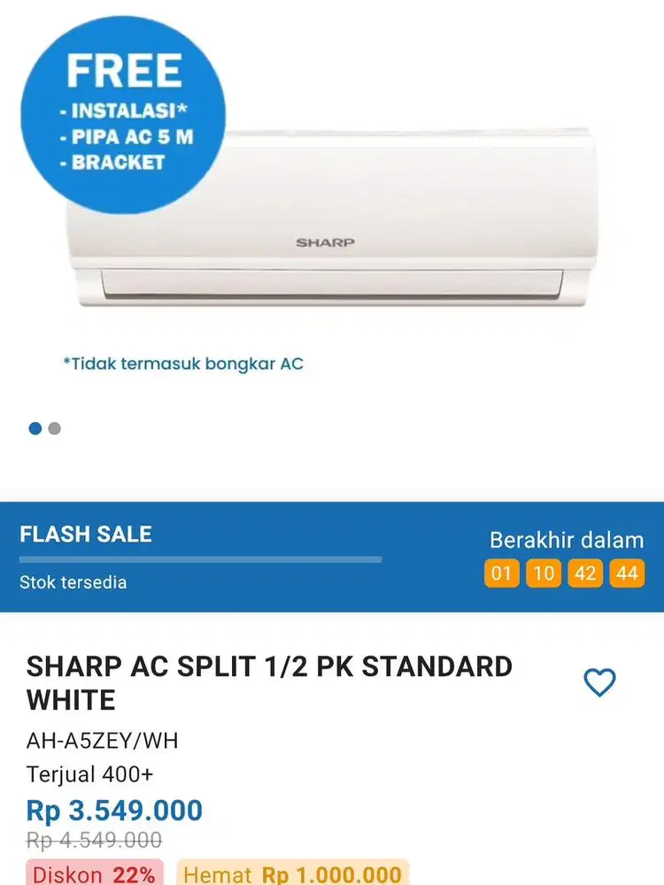 SHARP AC SPLIT 1/2 Pk standar white