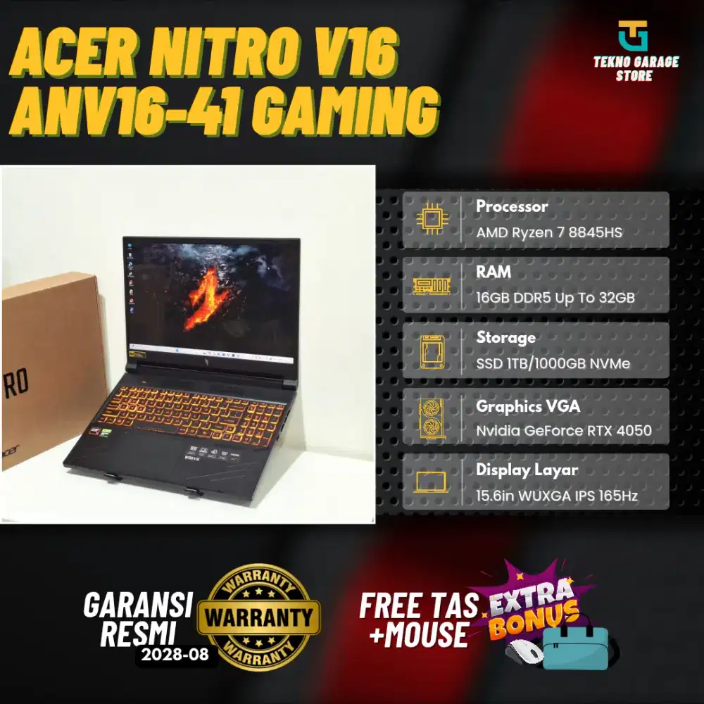 ACER NITRO V16 ANV16-41 RYZEN 7 8845HS RAM 16GB/1TB NVIDIA RTX 4050