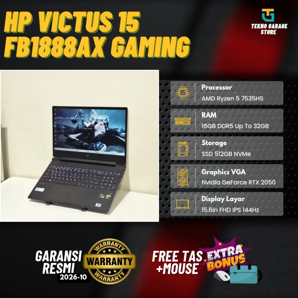 HP VICTUS 15 FB1888AX RYZEN 5 7 7535HS RAM 16GB/512GB NVIDIA RTX 2050