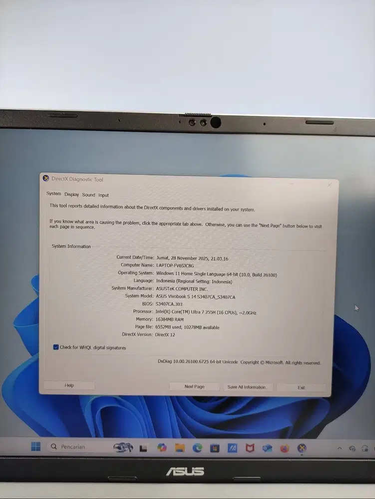 Asus VivoBook S14 S3407CA-VIPS7112M – Kondisi Normal & Garansi Panjan