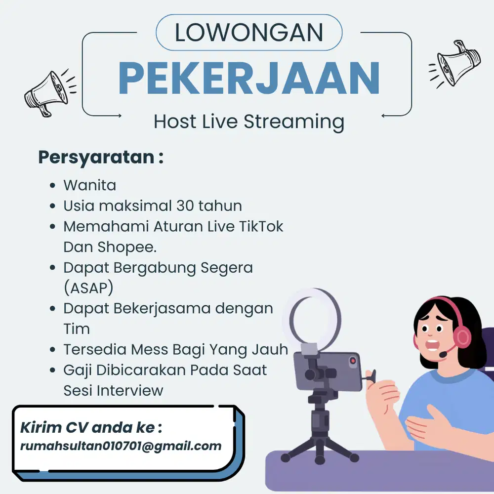 Dicari Hostlive Streamming E-Commerce (Khusus Wanita)