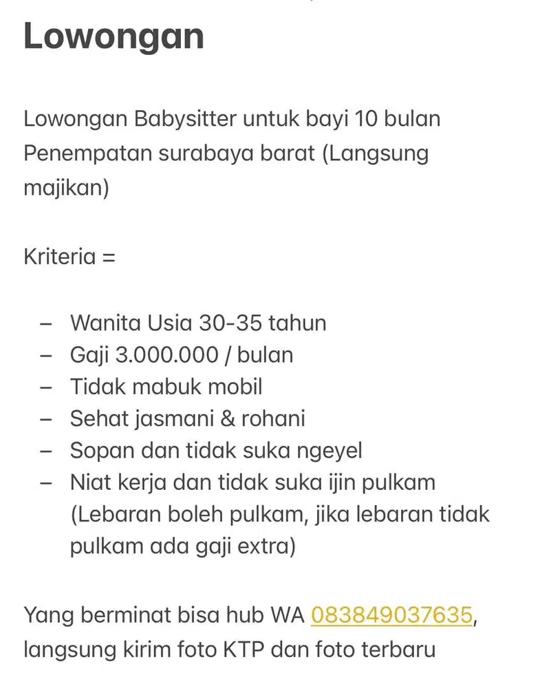 Lowongan Babysitter Surabaya Barat