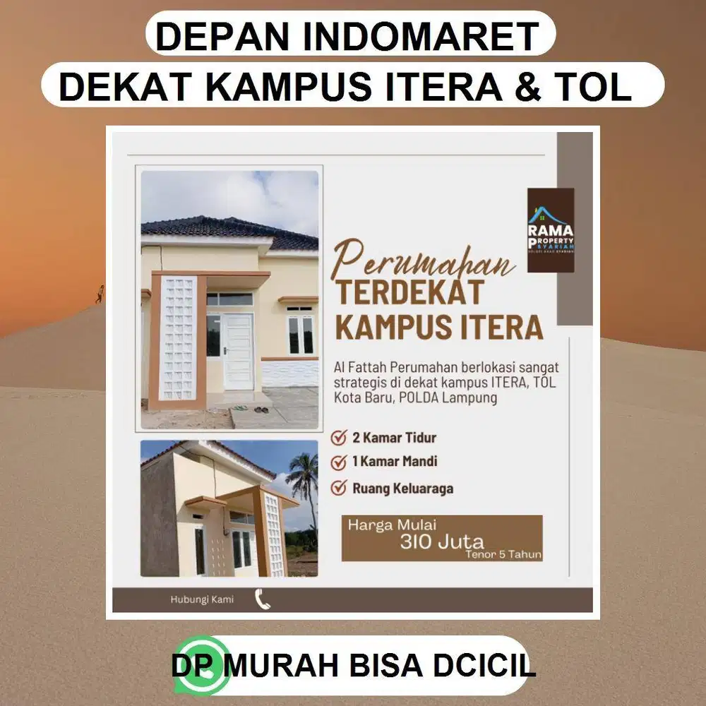 Perumahan PALING dekat Kampus ITERA DEPAN INDOMATER ITERA