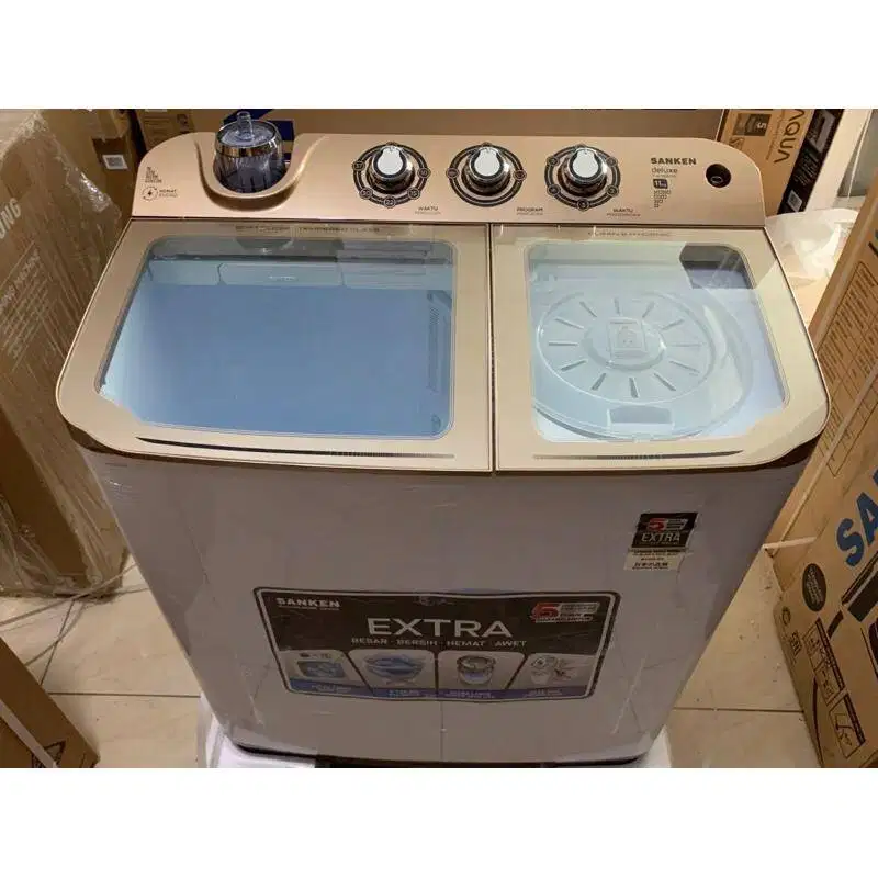MESIN CUCI SANKEN 2 TABUNG 11KG EXTRA LOW WATT PINTU SAFETY GOLD
