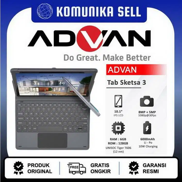 Advan Sketsa 3 Free Stylus dan Keyboard - 8GB/128GB