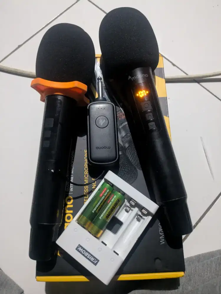 maono mic wireless 2 buah + charger + battery