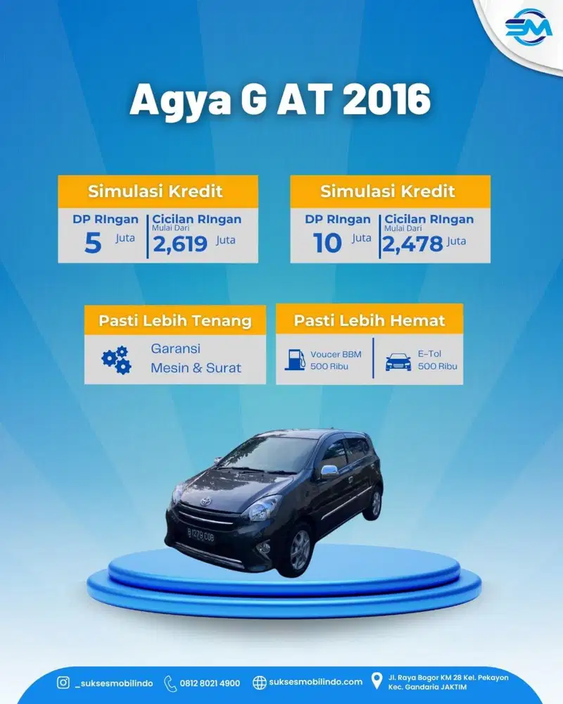 Agya g 1.0 matic murah DP 5 JT cicilan 2,478 x 5th