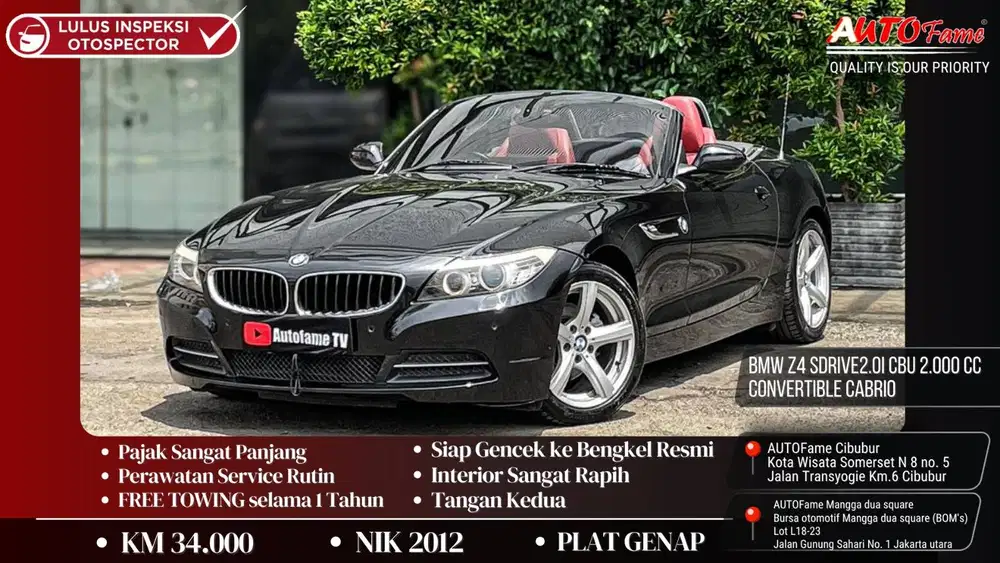 BMW Z4 sDrive2.0i CBU 2.000 CC Convertible Cabrio NIK 2012
