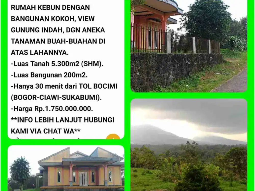 Kebun Villa dgn view indah Tanaman buah berlimpah 5300 m2 SHM 40 menit dr Tol Parungkuda-Sukabumi. 02