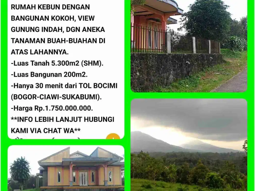 Villa Kebun 5300m2 SHM View indah pohon buah berlimpah 35 menit dr tol Parungkuda-Sukabumi. 04