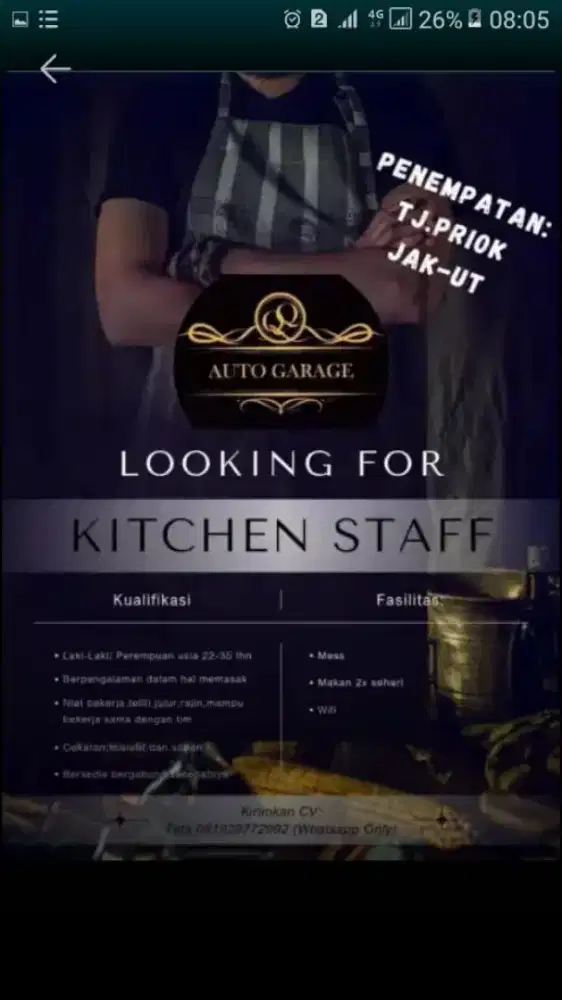 DIBUTUHKAN LOWONGAN STAFF KITCHEN SEGERA