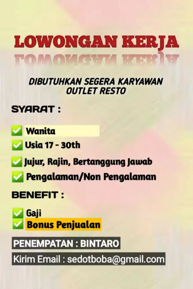 LOKER CREW RESTO UNTUK WANITA