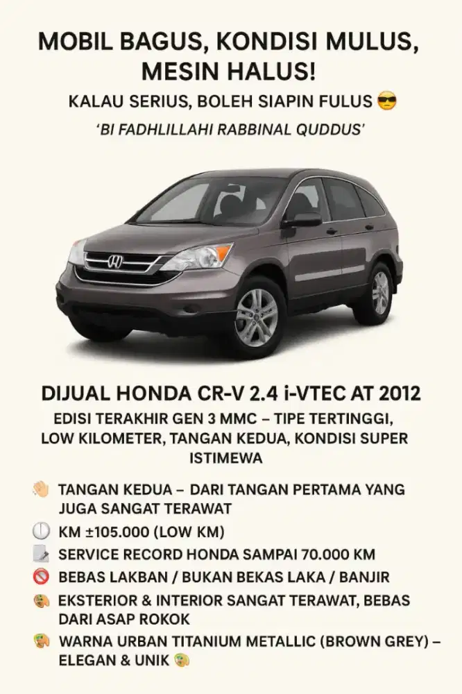 CRV 2012 2.4 MMC GEN3 TYPE TERTINGGI