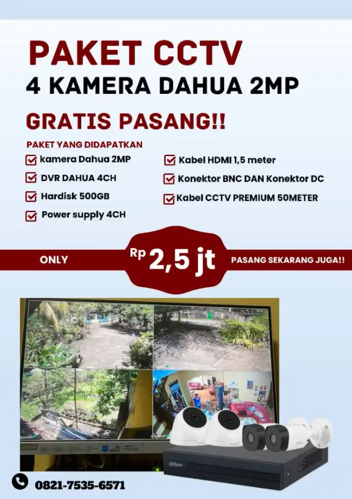 Paket CCTV 4 KAMERA DAHUA 2MP BERGARANSI DAN BERKUALITAS
