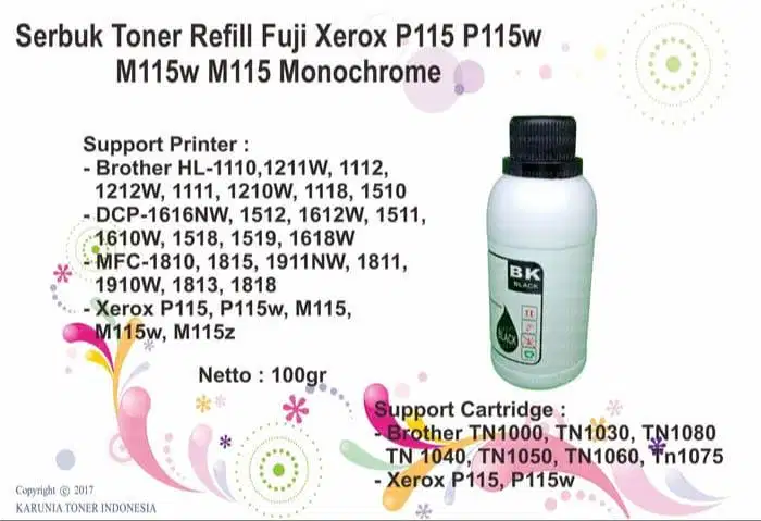 Serbuk Toner Refill Fuji Xerox P115 P115w M115w M115 Monochrome