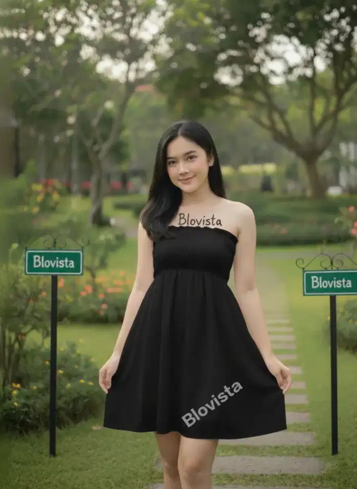Mini Dress Hitam Pendek - Gaun Pantai Smocked Premium