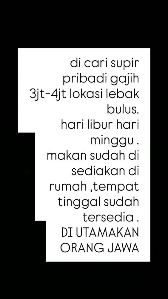 dicari driver lokasi lebak bulus