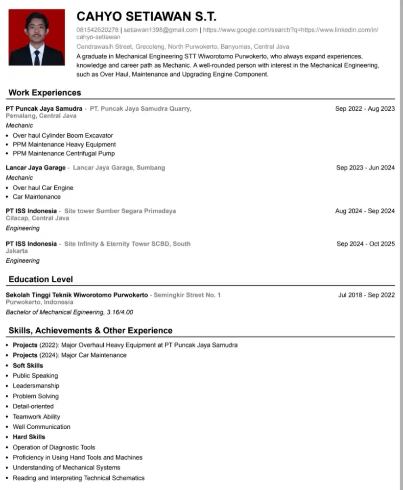 Teknisi, Engginerring, mechanical engineering