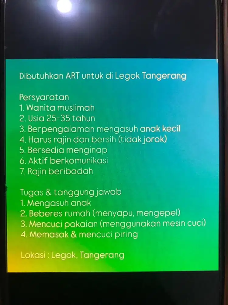 Lowongan ART menginap