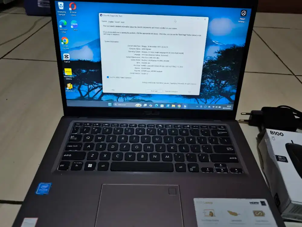 Laptop Asus Vivobook A416MA
Processor Intel N4020 
Windows 11 RAM 8GB