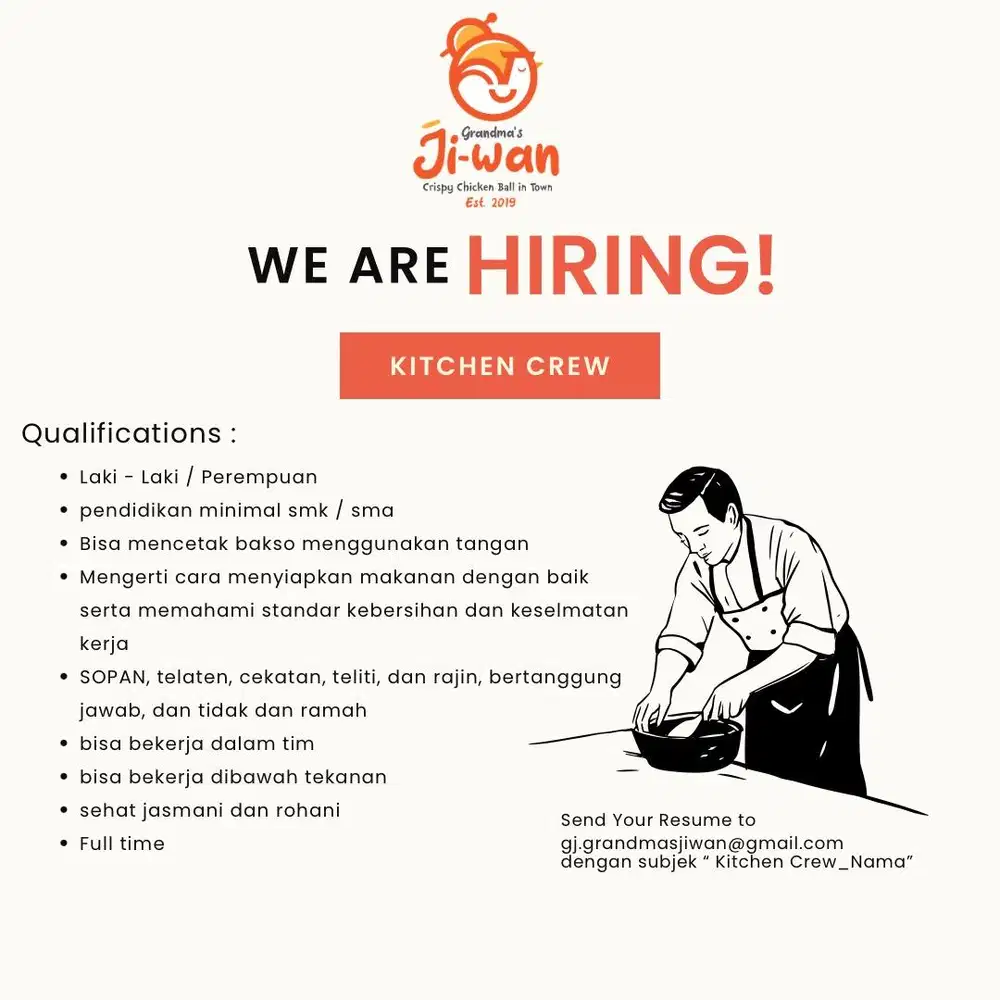 Kitchen Crew dibutuhkan segera