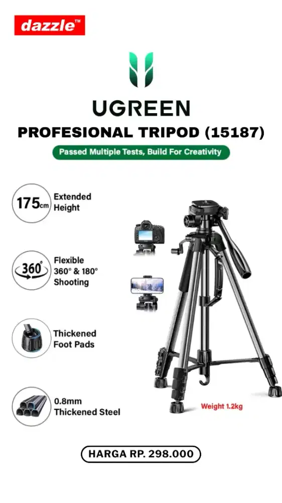 UGREEN PROFESIONAL TRIPOD FOR CAMERA & PHONE (15187)