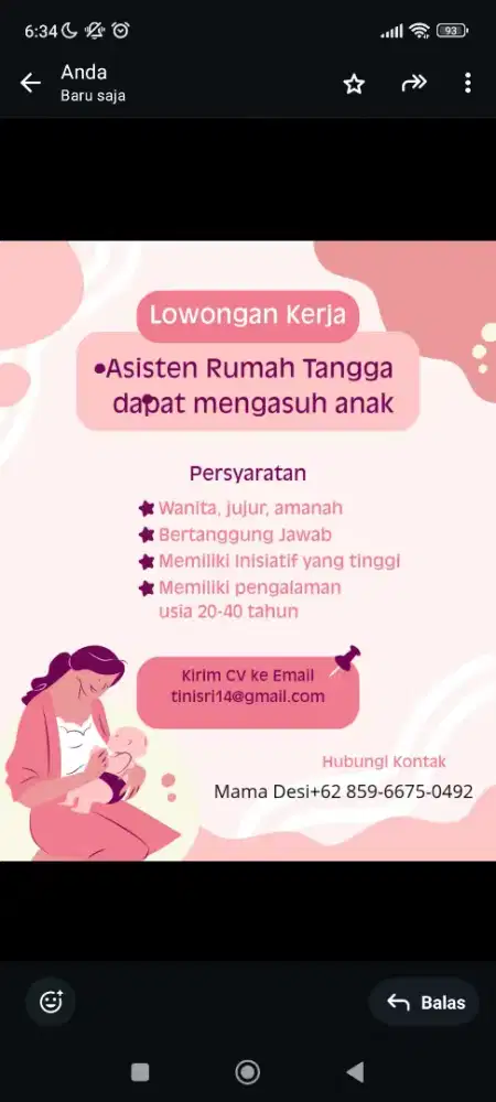 Loker ART dapat menjaga anak