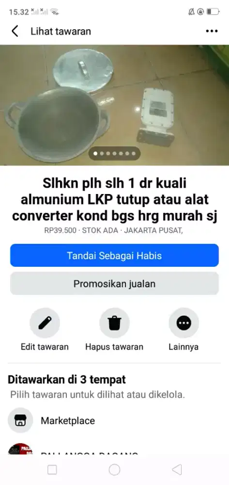 Slhkn plh slh 1 dr kuali almunium LKP tutup atau sblh nya hrg murah sj