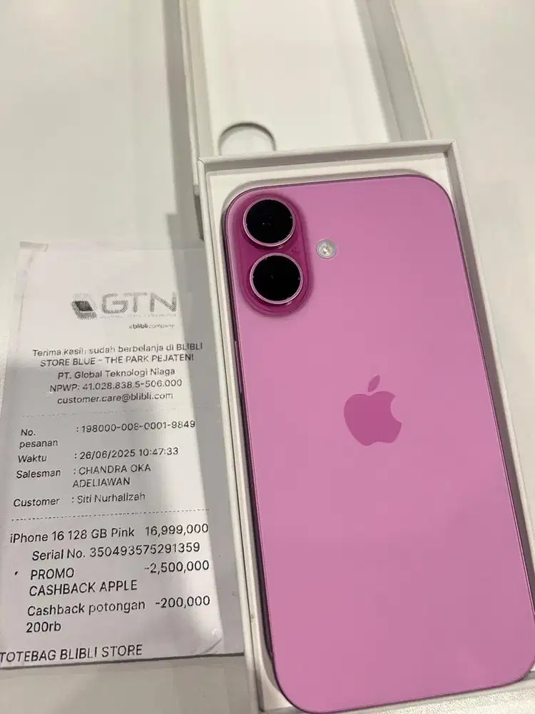 IPHONE 16 PINK 128 GB RESMI BLIBLI