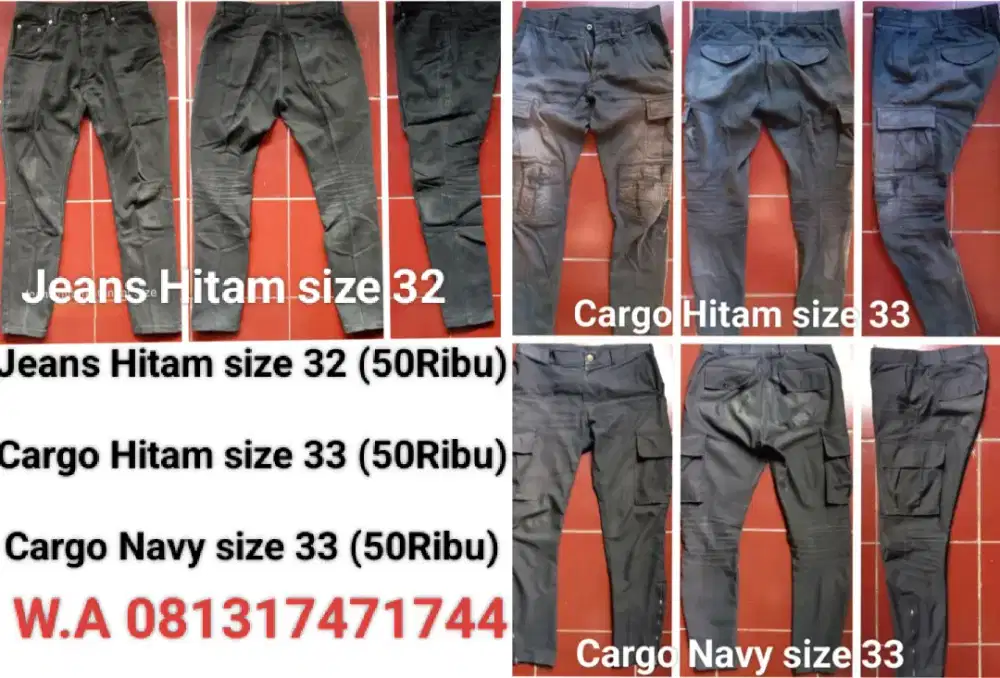 Celana panjang Hitam (Cargo,Jeans) size 32-33