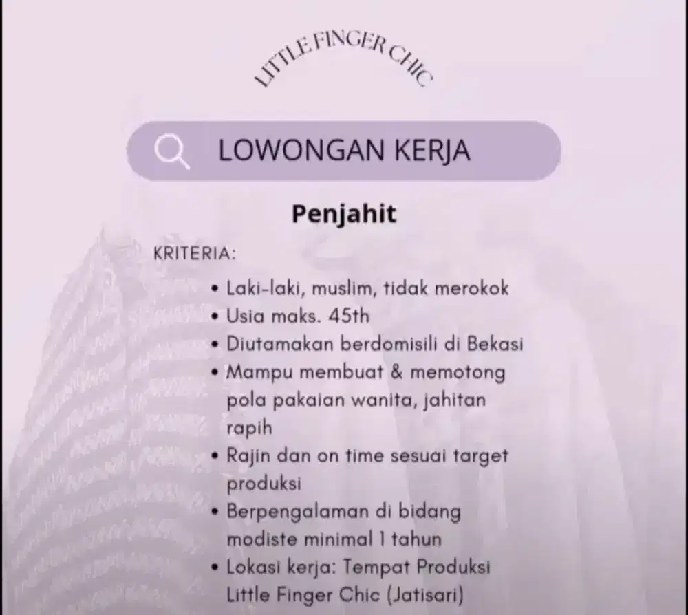 LOWONGAN KERJA PENJAHIT