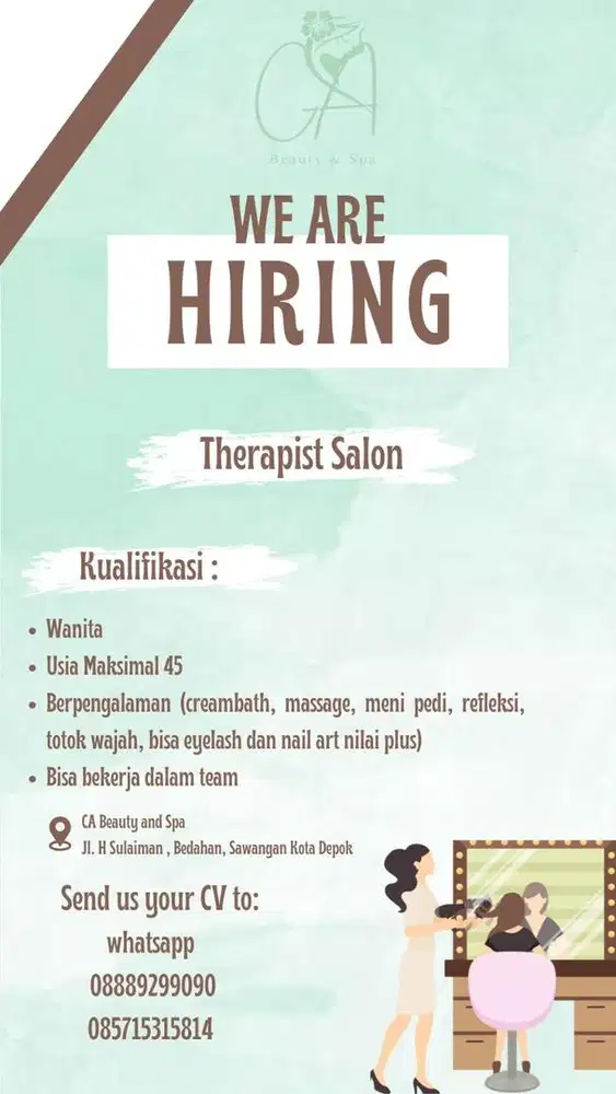 LOWONGAN KERJA THERAPIST SALON