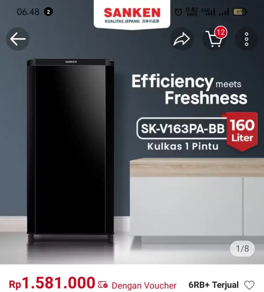 Jual kulkas sanken 160 liter freezer murah meriah seperti baru