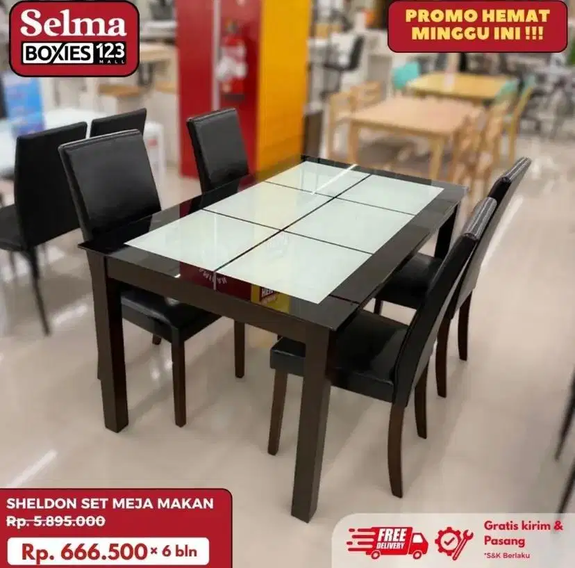 Sheldon meja makan kaca