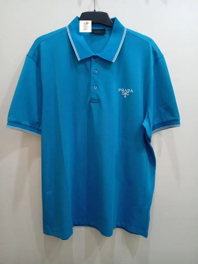 PRADA TWIN TIPPED BLUE POLO SHIRT