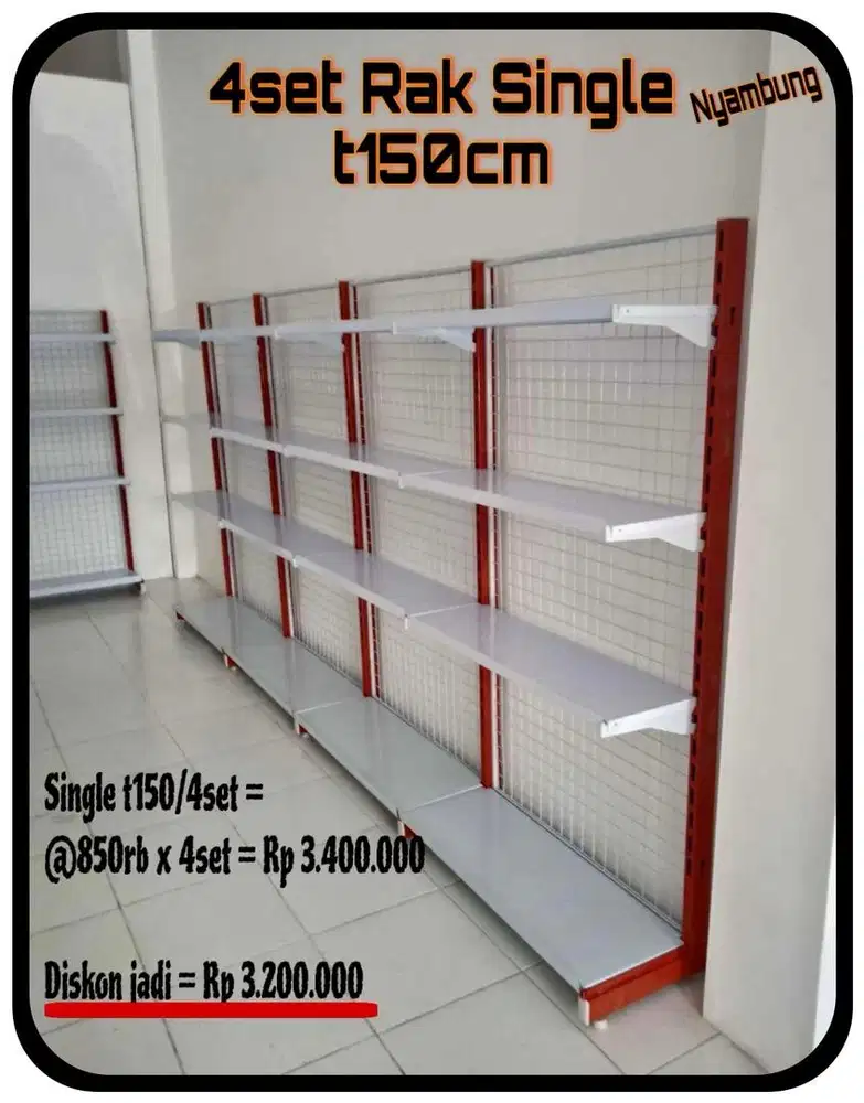 Paket rak murah minimarket | 4set rak single t150cm
